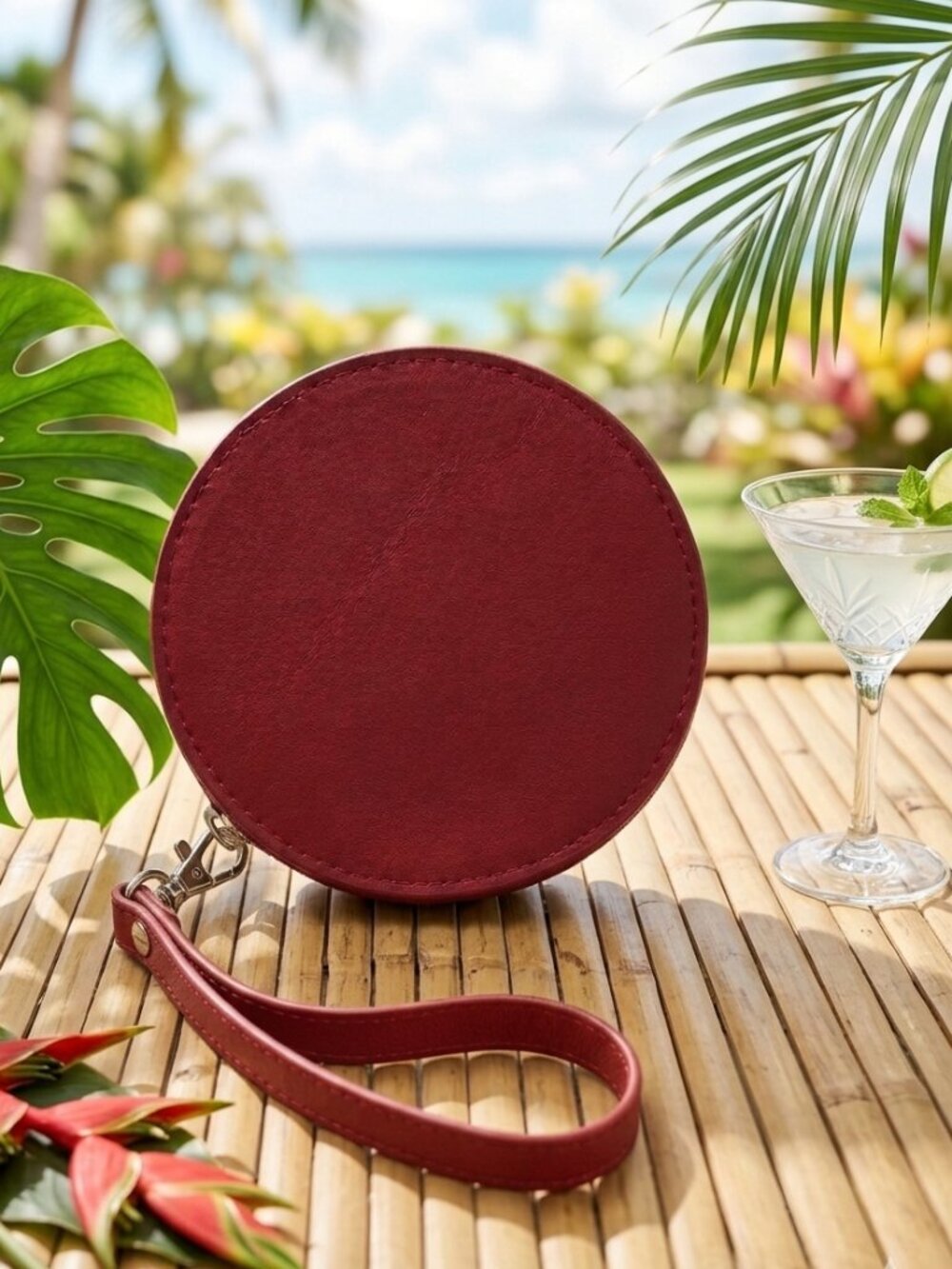Bobbi Brown Round Wristlet Clutch in Deep Red
